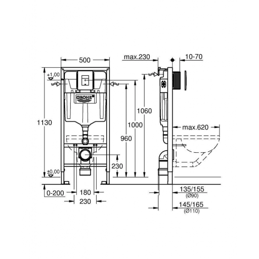 Инсталляция для подвесного унитаза GROHE Rapid SL с кнопкой 38827000